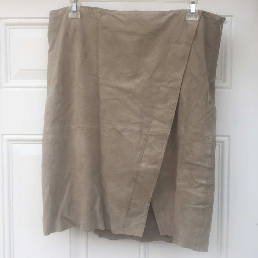 🔥$598 Ralph Lauren SUEDE-LEATHER Faux-Wrap Skirt